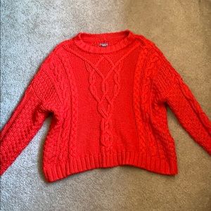 Aerie Tomato Red Chunky Cable Knit Sweater XS